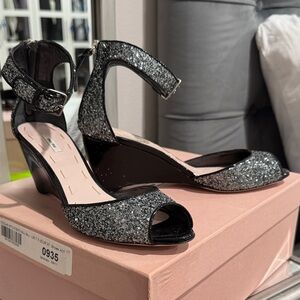 Miu Miu Glittery Silver and Black Wedges